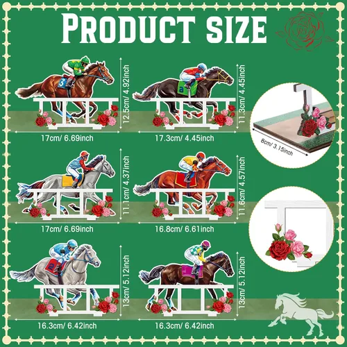 Vista 2 de Geetery 6 piezas de decoración Derby de caballos, centros de mesa de carreras de caballos, decoración de bandeja escalonada Derby de madera, juego