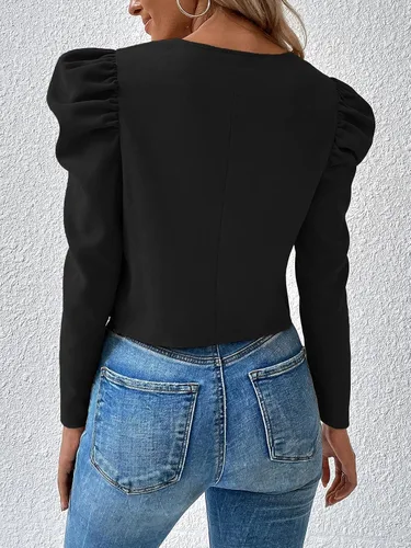 Vista 2 de SOLY HUX Chaqueta corta casual de manga larga abombada con cremallera para mujer