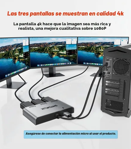Vista 3 de DisplayPort a Dual DisplayPort con adaptador HDMI 4K @60 Hz Pantalla extendida 1 en 3 salidas MST Hub para múltiples monitores compatible