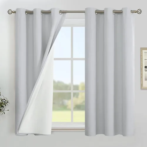 Vista 89 de YoungsTex - Cortinas 100% opacas para dormitorio, con aislamiento térmico y ojales, cortinas oscuras negras con capa pesada para ventana de sala