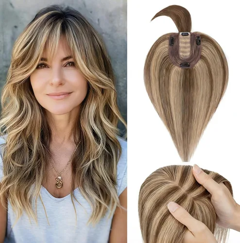 Vista 101 de Rich Choices Pelucas con topper de cabello para mujeres, cabello humano real 100% Remy, sin flequillo, para mujeres con adelgazamiento en la parte