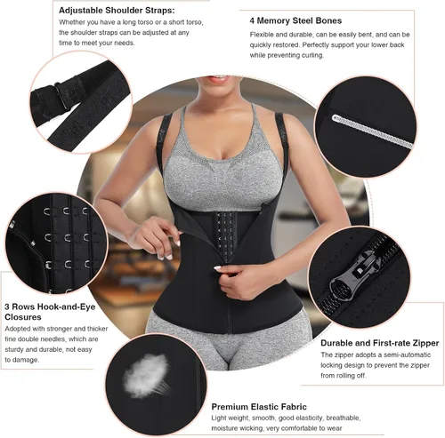 Vista 5 de FeelinGirl Waist Trainer for Women Corset Vest Body Shaper Cincher Trimmer Tank Top Sport Girdle with Steel Bones Black