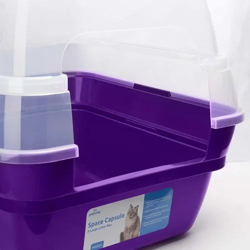 Vista 9 de Caja de arena para gatos Petfamily, caja de arena grande plegable jumbo con techo y tapa transparente (morado)