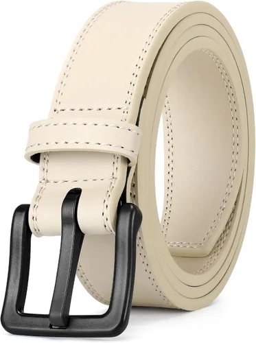 Vista 8 de XZQTIVE Cinturón de cuero hipoalergénico sin metal para hombre, cinturón de cuero para jeans y vestido, sin níquel, con hebilla negra