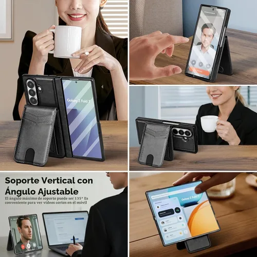 Vista 5 de SkyEagle Funda Cartera magnética desmontable compatible con Magsafe para Samsung Galaxy Z Fold 7 con tarjetero Protector de pantalla integrado