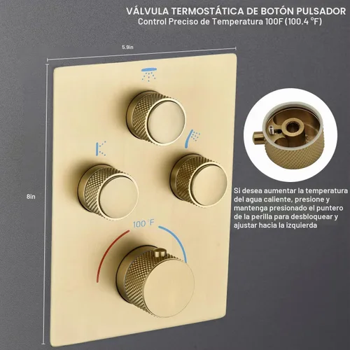 Vista 5 de Moderna válvula de ducha termostática de 3 vías, con botón pulsador, 3 salidas ocultas, kit de válvula de desvío de latón multifunción que puede