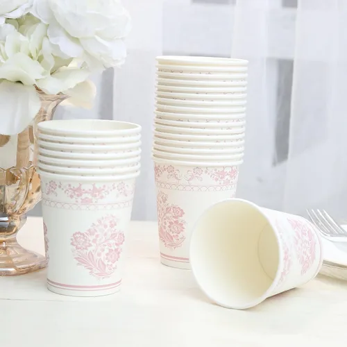 Vista 11 de Efavormart - Paquete de 24 vasos de papel franceses, elegantes vasos desechables de oro blanco para fiesta, 9 onzas tipo10