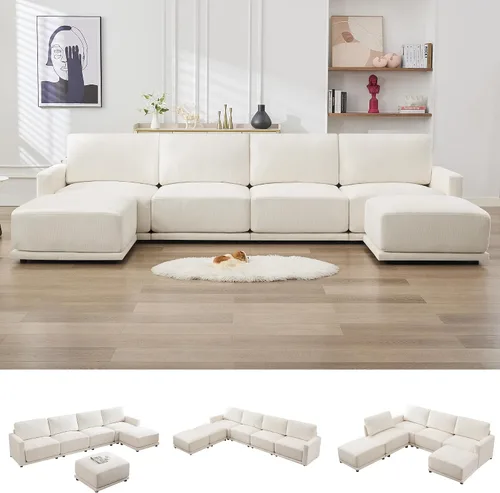 Vista 13 de Sofá modular en forma de L de 110.6 pulgadas, sofá modular de asiento profundo con otomana móvil, sofás gruesos de 4 asientos de gran