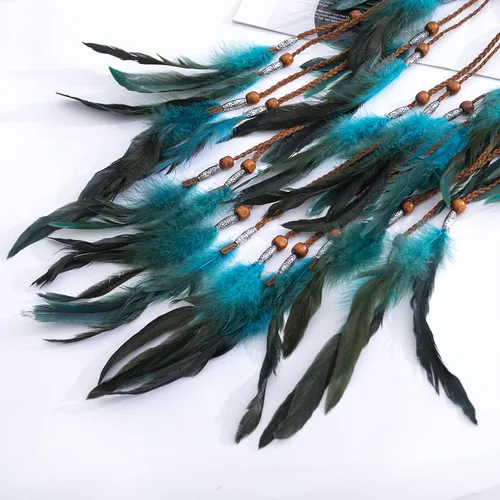 Vista 4 de LUREME Diadema de plumas hippie para mujer, disfraz indio, accesorio para el cabello de plumas (Hb00010)