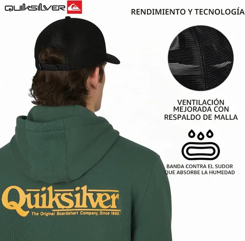 Vista 5 de Quiksilver Gorra de béisbol de algodón premium ajustable con cierre a presión y logotipo para hombre Negro