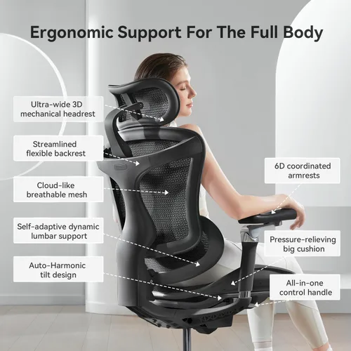 Vista 4 de SIHOO Doro C300 Pro - Silla ergonómica de oficina con apoyabrazos ultrasuaves de 6D, soporte lumbar dinámico, ajuste de profundidad del asiento