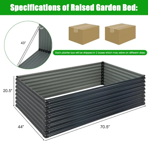 Vista 6 de Giantex Cama de jardín elevada galvanizada, 70.5 x 44 x 20.5 pulgadas, jardinera de metal y estante para leña, maceta rectangular grande de acero