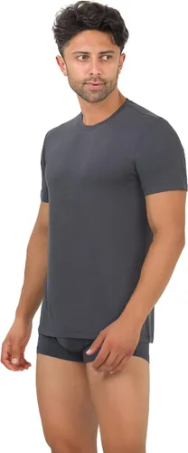 Vista 3 de BAMBOOVEN Camisetas para hombre de rayón hechas de bambú, ajuste moderno, camiseta interior que absorbe la humedad, cuello redondo, camisetas