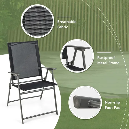 Vista 4 de Giantex Juego de 2 sillas plegables para patio, sillas de césped al aire libre con marco de metal a prueba de óxido, sillas de comedor portátiles