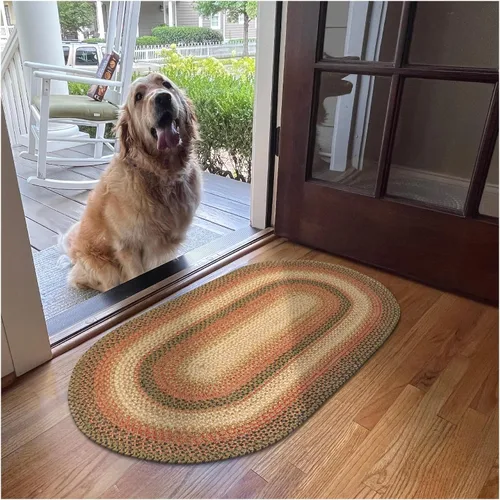 Vista 84 de Homespice Apple Pie - Alfombra ovalada roja de 2 x 3 pies, alfombra de cocina trenzada para decoración primitiva y rústica, reversible, yute sin