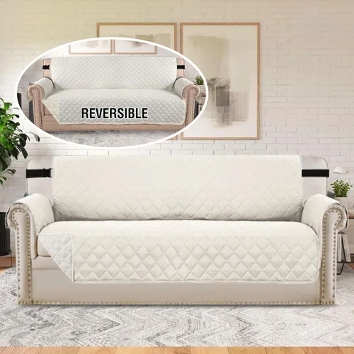 Vista 40 de H.VERSAILTEX Funda de sofá resistente al agua para sofá de 3 cojines, reversible, protector de muebles acolchado con correa elástica, funda de sofá