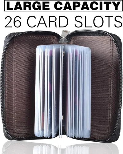 Vista 3 de Easyoulife billetera para tarjetas de crédito de cuero auténtico con espacio para 26 tarjetas