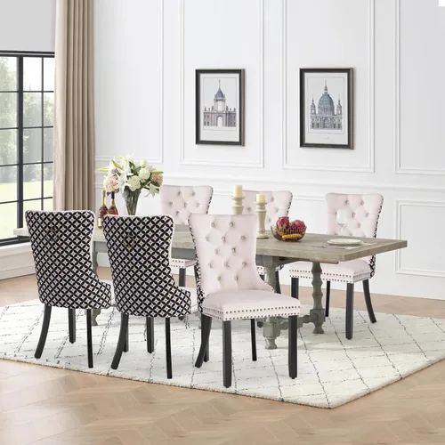 Vista 66 de Juego de 2 sillas de comedor de terciopelo con patas de madera, color beige Mid Century Modern Dining Chairs,Upholstered Chairs with Nailhead