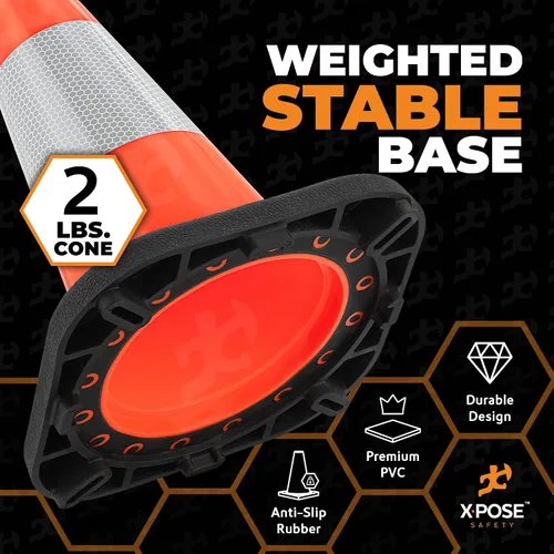Vista 5 de Xpose Safety Conos de tráfico naranjas de 12 pulgadas con collar de 4 pulgadas, paquete de 4 conos de seguridad de plástico PVC multiusos