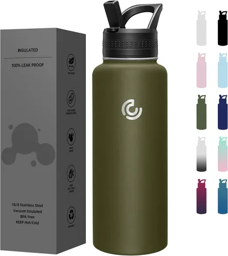Vista 37 de COKTIK Botella de agua deportiva de 22 onzas, botella de agua de acero inoxidable para aislamiento térmico, botella de viaje reutilizable