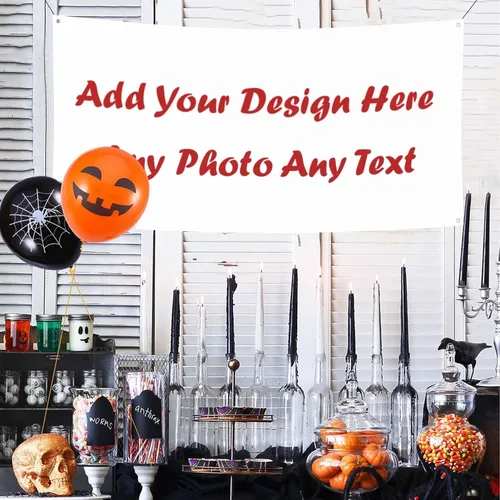Vista 13 de Cartel personalizado de Feliz Halloween para fiesta, añade tu texto en la pancarta, decoraciones de Halloween personalizadas para interiores