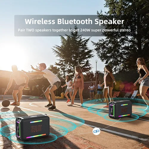 Vista 4 de ZEALOT Altavoz Bluetooth de 120 W RMS (pico de 150 W), altavoces inalámbricos portátiles IPX6, resistente al agua, altavoz de subwoofer Bluetooth