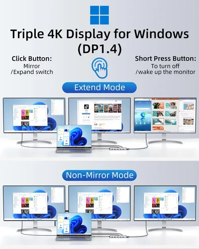 Vista 3 de Estación de acoplamiento USB C 13 en 1, monitor doble, pantalla triple, 8 puertos USB C/A, Ethernet, audio, concentrador USB C LIONWEI para MacBook
