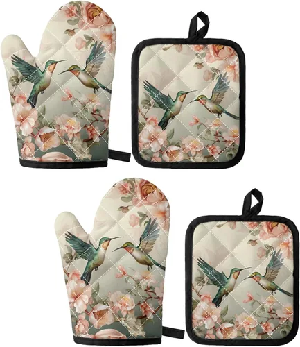 Vista 26 de UNICEU Juego de 4 manoplas de horno personalizadas y soportes para ollas, decoración de cocina, guantes protectores personalizados para hornear