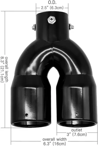 Vista 3 de Punta de escape doble de acero inoxidable con borde inclinado para tubos de ajuste de 1.5 a 2.5 pulgadas de diámetro, punta de escape universal