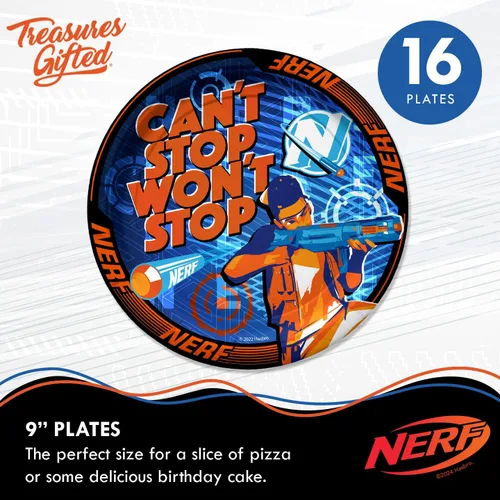 Vista 2 de Treasures Gifted Suministros para fiestas Nerf con licencia oficial – Sirve a 16 invitados – Juego clásico de vajilla – Decoraciones de fiesta