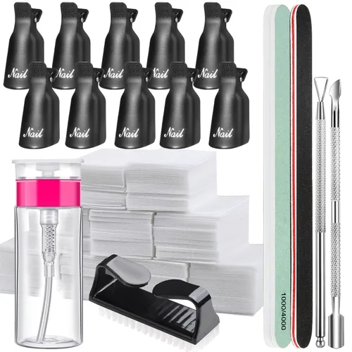 Vista 10 de Kit de herramientas de removedor de esmalte de uñas en gel FANDAMEI con pinzas para uñas, botella de removedor de esmalte de uñas de 100ml, 500