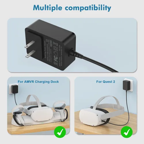 Vista 6 de AMVR - Base de carga mejorada con cable de carga USB-C para MetaOculus Quest 2, soporte para pantalla de auriculares y estación de montaje