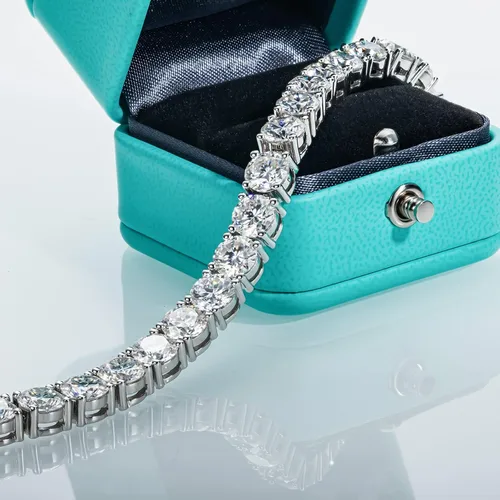 Vista 4 de AnuClub 11.1CT-32CT Moissanite Tennis Bracelet 14K Gold Plated Sterling Silver Round Cut 4MM-6.5MM D Color VVS1 Moissanites Diamond Classic