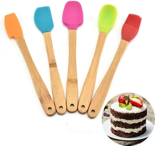 Vista 7 de Mini espátula de silicona, espátula, espátula, espátula con mango de madera, antiadherente, resistente al calor, utensilios de cocina (5 unidades)