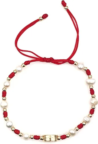 Vista 2 de Cultured Freshwater Pearl Bracelet With St Benedict Medal on Adjustable Red String for Women