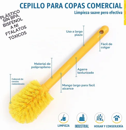 Vista 2 de KLEEN HANDLER Cepillo de limpieza de copa con cerdas antiarañazos, 1 paquete Cepillo de limpieza de vidrio de 12 pulgadas con cerdas redondeadas
