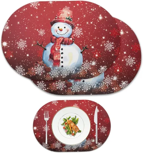Vista 104 de Juego de 2 manteles individuales con luces de Navidad, resistentes al calor, antideslizantes, impermeables, a prueba de aceite, lavables, lavables