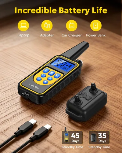 Vista 8 de Collar eléctrico de entrenamiento para perros con control remoto de 1640 pies, E-Shock, modos de entrenamiento seguros, collares impermeables IP67