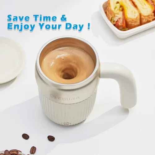Vista 2 de Taza mezcladora eléctrica – Taza de café recargable autoagitable magnética taza de acero inoxidable para oficina/cocina/viajes/café casero/chocolate