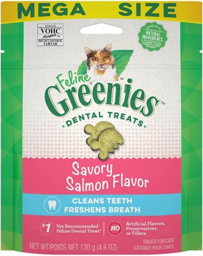 Vista 13 de Greenies Golosinas para gatos, golosinas dentales naturales para gatos adultos recomendadas por veterinarios felinos, sabroso sabor a salmón, bolsa