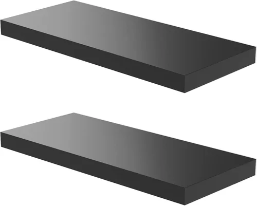 Vista 10 de Juego de 2 Estantes de Pared, Estantes Flotantes Negros de 24 pulgadas de ancho x 10 pulgadas de profundidad x 1 pulgada de alto, Estante de Pared