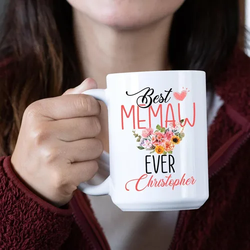 Vista 3 de Taza de café con texto en inglés "Best Memaw Ever", taza de cerámica personalizada con memaw única, taza de cerámica con la frase "Best Memaw Ever