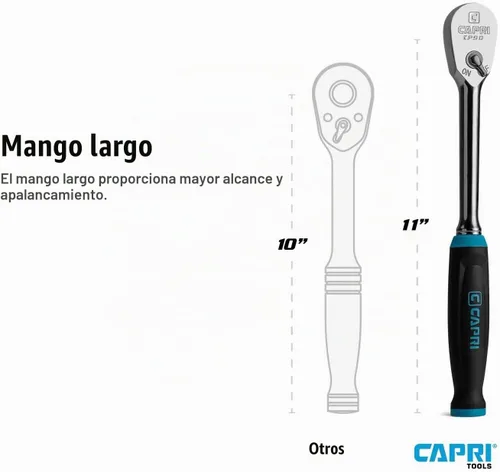 Vista 2 de Capri Tools - Trinquete de cuadrante de 1/2 pulgada, 90 dientes finos, agarre ergonómico suave, trinquete de 11 pulgadas de largo