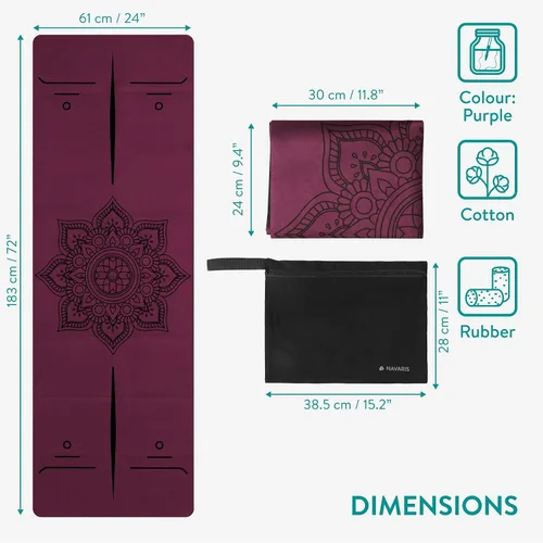 Vista 5 de Navaris Esterilla de yoga plegable para viajes, tapete de ejercicio de 1/16 pulgadas de grosor para pilates, entrenamiento, gimnasio, fitness