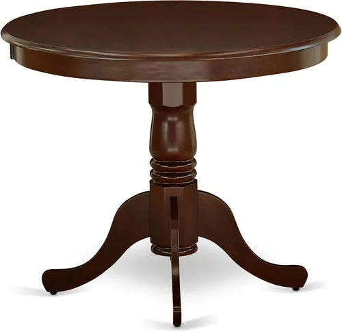 Vista 5 de East West Furniture AANCA5-MAH-W Juego de mesa de comedor de 5 piezas incluye una mesa de cocina redonda con pedestal y 4 sillas de comedor, 36 x 36