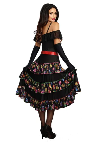 Vista 2 de Disfraz de Dama de los Muertos para Mujer Multicolor