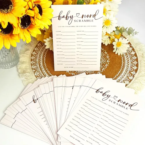 Vista 2 de JOETMAE Tarjetas de juegos de baby shower de 5 x 7 pulgadas, tarjeta de juego de palabras para bebé, 50 divertidas tarjetas de juego de palabras