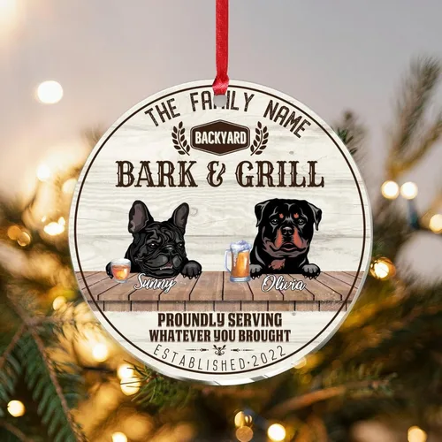 Vista 24 de SILYHEART Adorno acrílico navideño de perro toro francés y mastín napolitano, adornos de sublimación de Navidad, nombre de perro, divertido perro