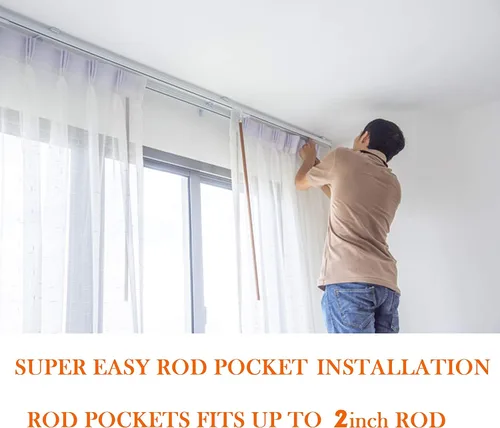 Vista 6 de Elegant Comfort - Cortinas transparentes de lujo con bolsillo para barra para cocina, dormitorio y sala de estar, Microfibra, Beige
