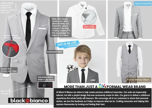 Vista 6 de Black n Bianco Signature - Traje completo para niño ajustado